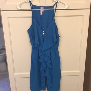 Bright blue ruffle dress with zipper